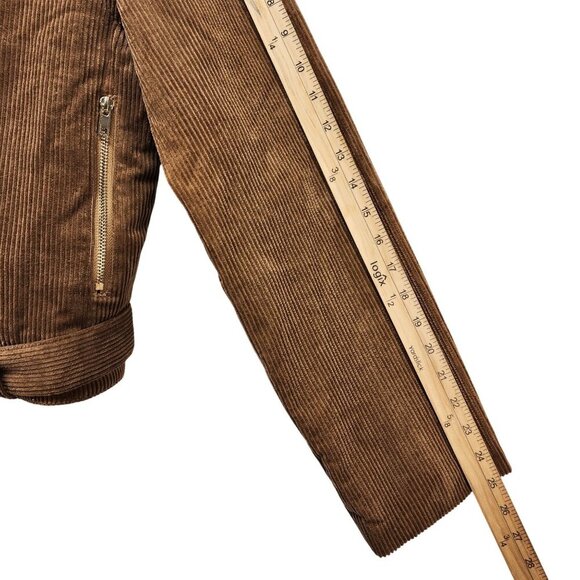 Brown Corduroy Moto Jacket With Belted Hem & Zip Pockets Size 2XL Womens - Picture 13 of 14